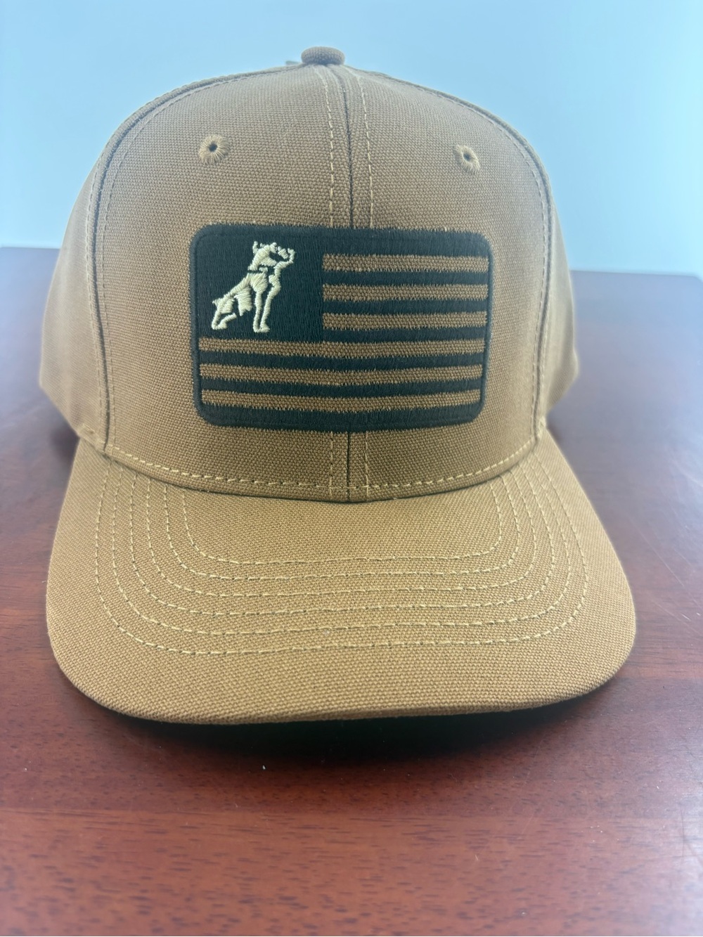 Brown Patch Flag Trucker Hat with Embroidered Animal